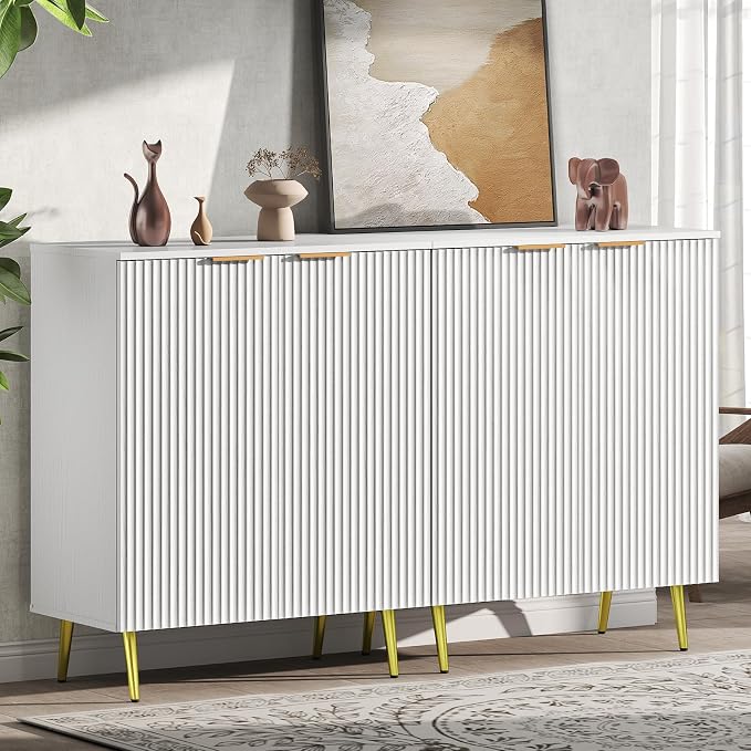 LubanNese Fluted Cabinet with Storage, Wooden Unique Sideboard Buffet Cabinet by LubanNese