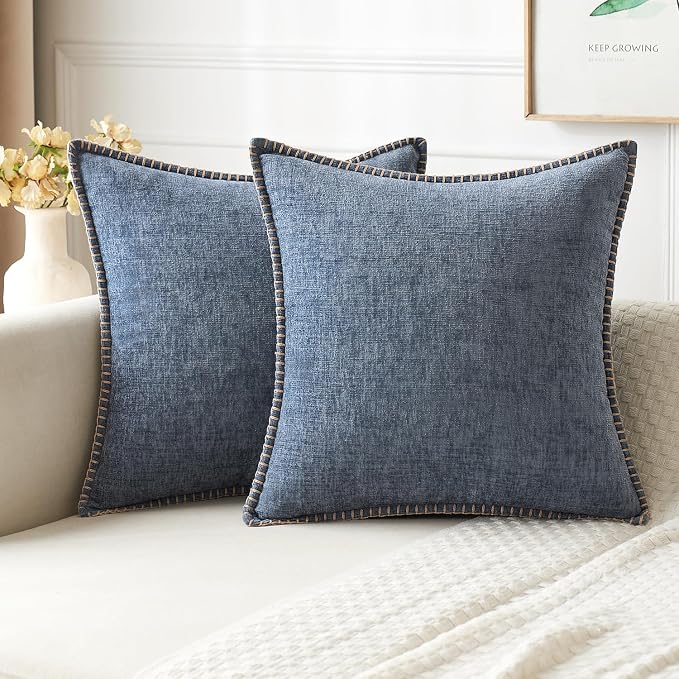 MIULEE Pack of 2 Couch Throw Pillow Covers 18x18 Inch Dark Grey Blue Farmhouse by MIULEE