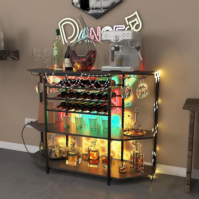 COSTWAY Wine Bar Cabinet, 3-Tier Liquor Cabinet - Image 7