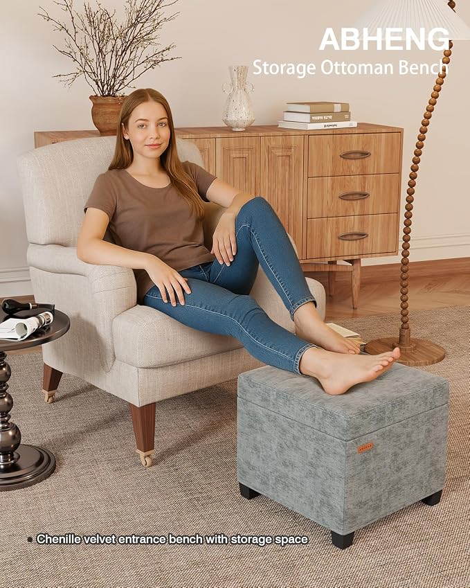 ABHENG Chenille Cover Steel Frame Ottoman - Image 3
