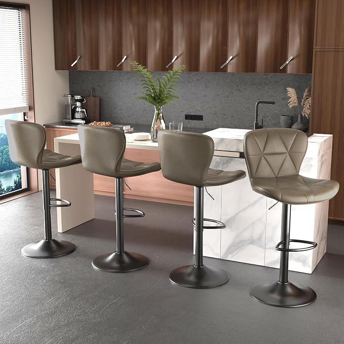 Nalupatio Modern Bar Stools Set of 2, Adjustable Faux Leather Upholstered - Image 5