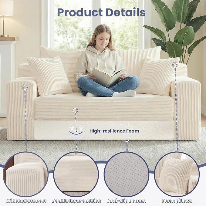 Convertible Sofa Bed, Boneless Couch Small Loveseat Sleeper Pull Out Couch - Image 4