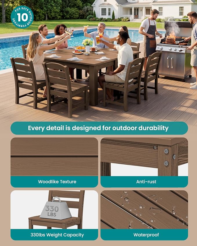 SERWALL Outdoor Dining Set for 8 – HDPE Patio Set - Image 2