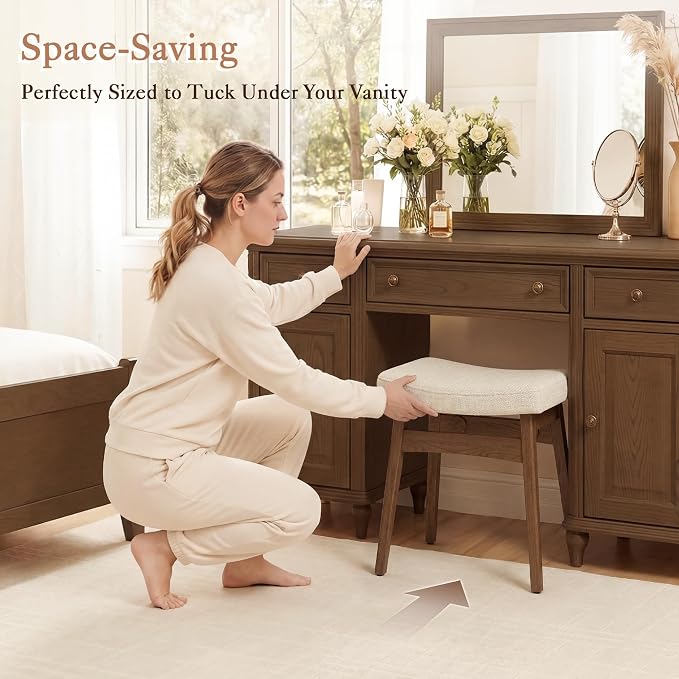 LUE BONA Solid Wood Vanity Bench Stool, 17.3" H Ergonomic Saddle Stool - Image 5