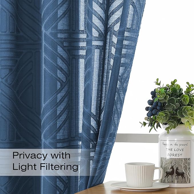 Simplebrand Dusty Blue Semi Sheer Curtains 84 Inches Long 2 Panels, Light - Image 2