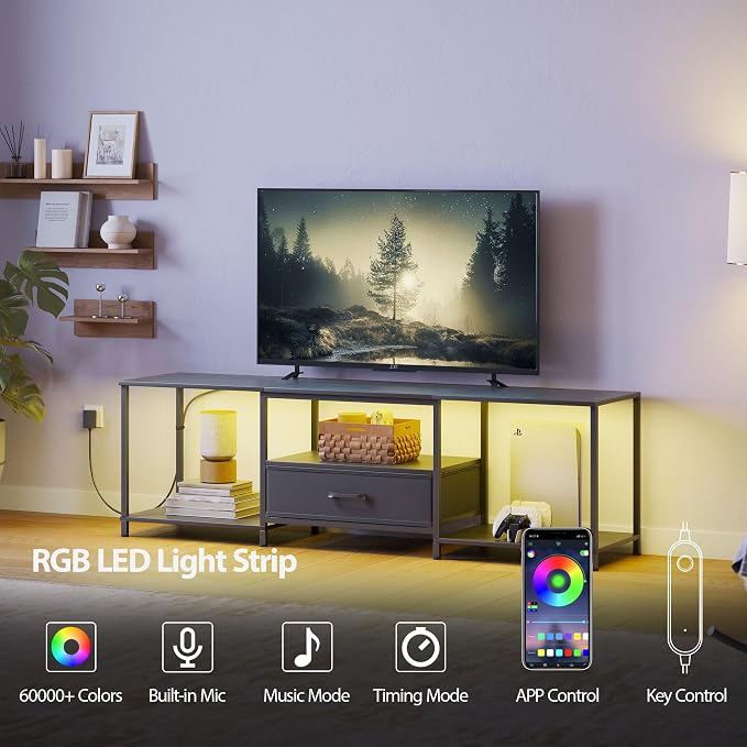 JARHETUN TV Stand with LED Lights, Entertainment Center with Open Shelves and - Image 4