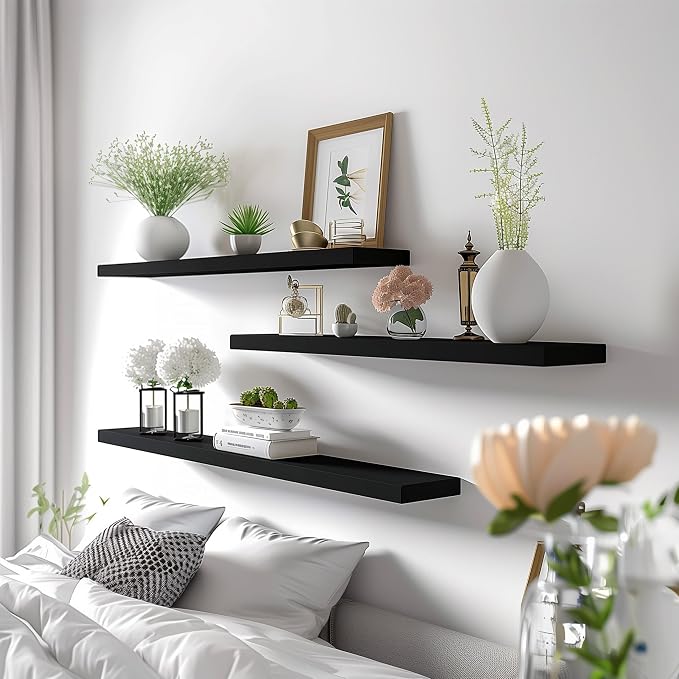 YYWUOJJ Wood Floating Shelves for Wall Decor, Rustic Wall Shelves for Bedroom - Image 4