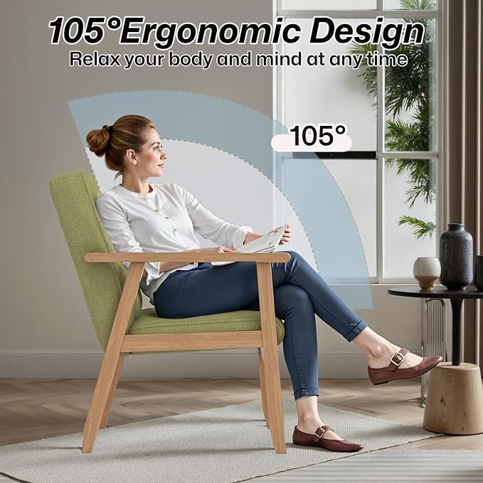 Modern Accent Chair with Arm Rest Set of 2, Upholstered Linen Fabric Leisure - Image 5