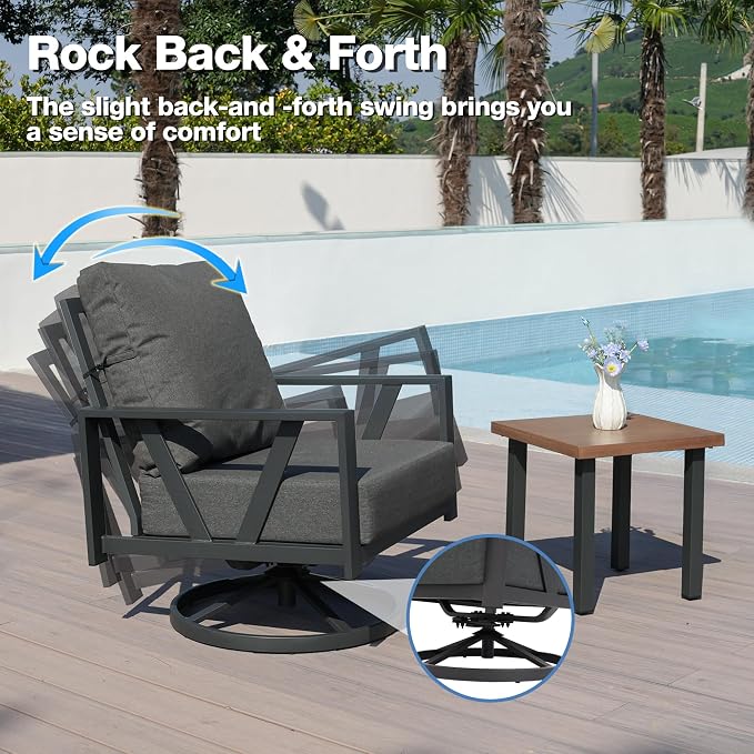 Outdoor Patio Swivel Rocking Chairs Set, Patio Porch Furniture - Image 4