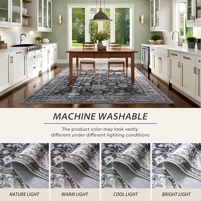 Area Rugs for Living Room, 6x9 Washable Area Rug for Bedroom, Retro Floral - Image 4