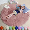 Blush Pink Small Round Rug 3Ft for Kids Bedroom, Fluffy Fuzzy Furry Circle Area by Amdrebio