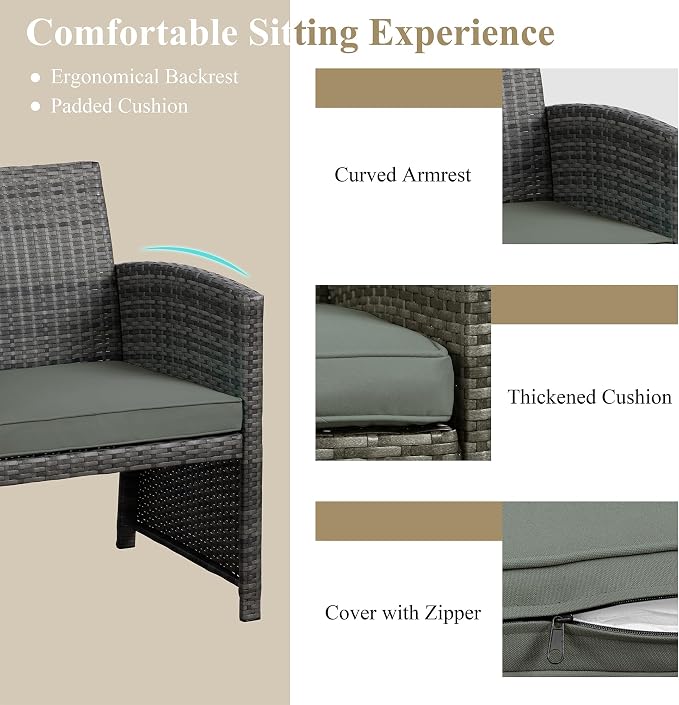 JAMFLY 4 Piece Outdoor Patio Furniture Set, Outdoor Wicker Rattan Chairs - Image 7