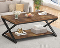 HSH Wood Coffee Table with Storage, Farmhouse Rustic Brown Coffee Table by HOMESWEETHOME