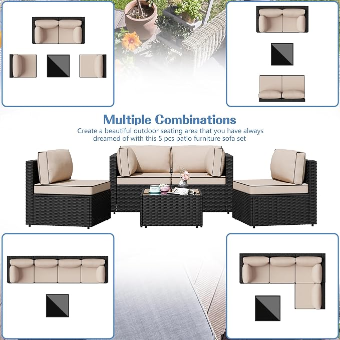 5 Piece Outdoor Patio Furniture Set, All Weather Conversation Set - Image 7