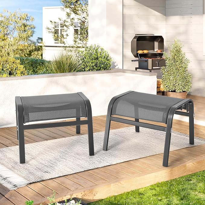 ONBRILL Outdoor Ottoman Set of 2, All Weather Outdoor Foot Stool - Image 9