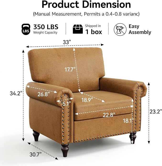 Nailhead Trim Accent Chairs Set of 2, Faux Leahter Mid Century Modern Living - Image 2