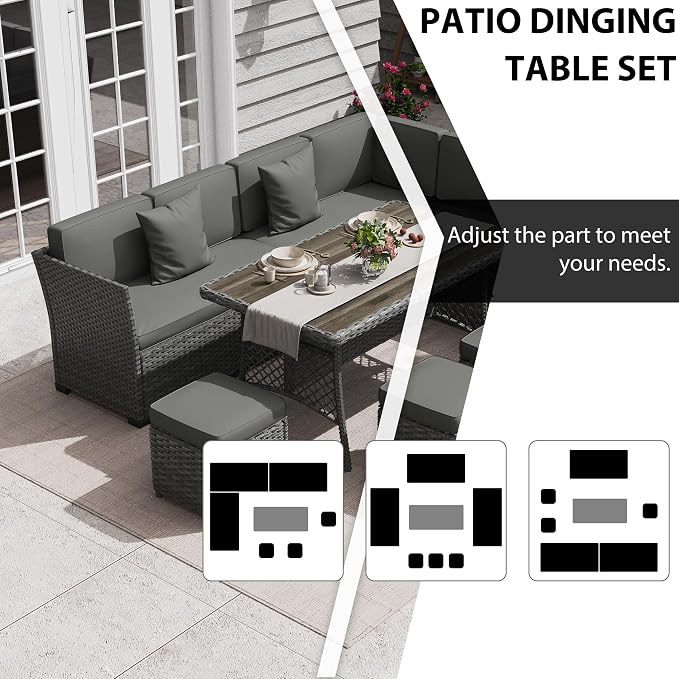 KIGOTY 7 Piece Patio Furniture Set, Outdoor PE Wicker Rattan Outdoor Dining Set - Image 5