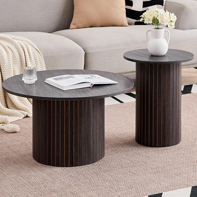Round Nesting Coffee Table Set of 2 Mid Century Modern Wood Round Coffee Tables by Unknown