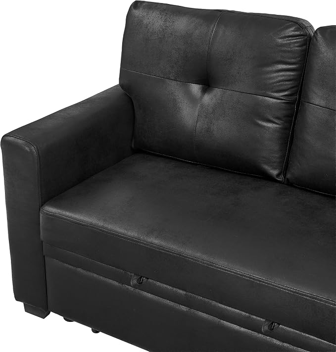 Eafurn Faux Leather Tufted Convertible Sleeper Sectional Sofa Bed, 3 Seater L - Image 12