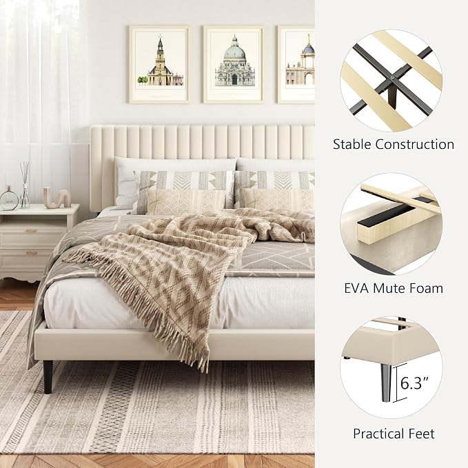 HAOARA King Size Bed Frame, King Size Platform Bed Frame and Velvet Upholstered - Image 5