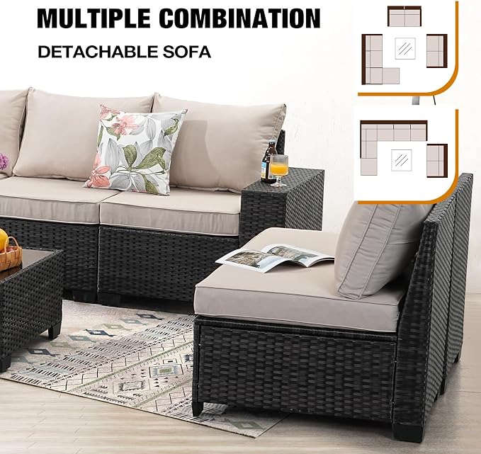 JOYURE 9 Pieces Patio Furniture Set All-Weather Outdoor Wicker Sectional - Image 6