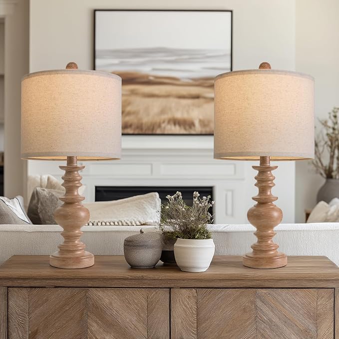 BOBOMOMO 20" Rustic Bedside Lamps Set of 2- Vintage Resin Table Lamps - Image 9