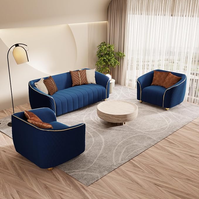 3-Piece Luxury Velvet Sofa Set for Living Room, Elegant Design Couch Set - Image 4