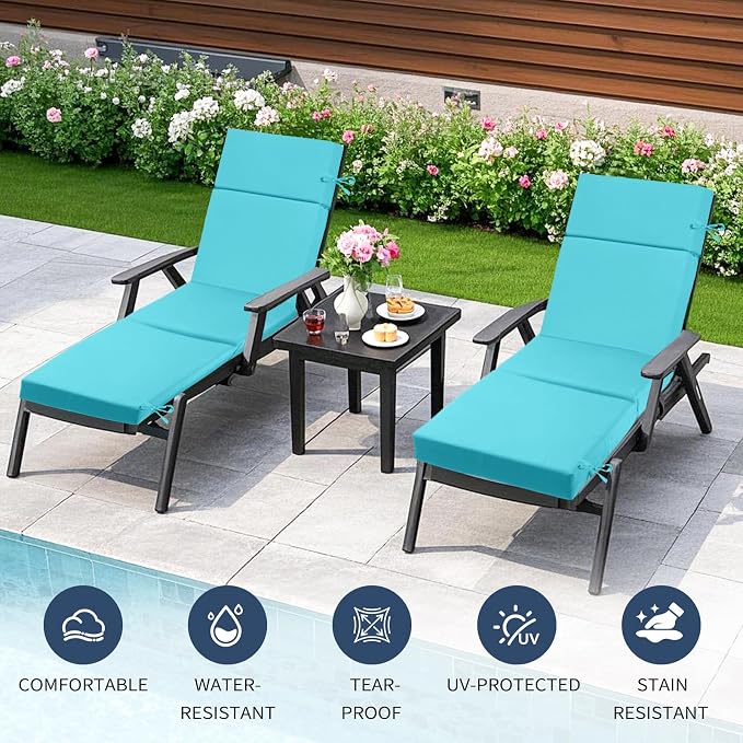 2 Pcs Outdoor Chaise Lounge Cushion 72" x 21" x 3", 4-Section Folding Patio - Image 4