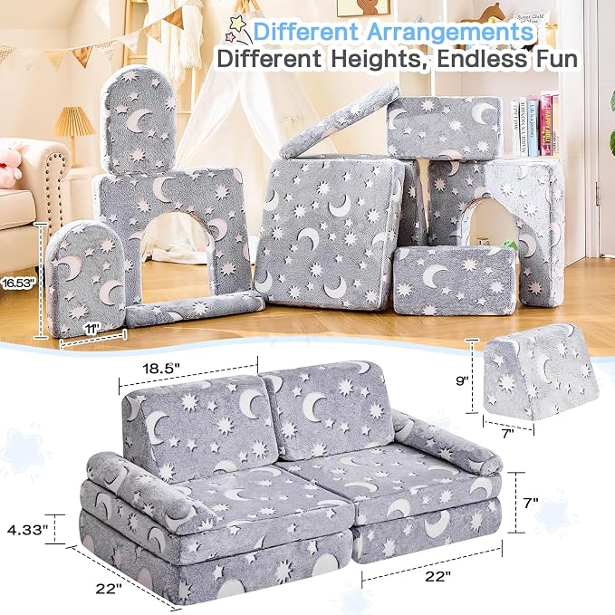 IFNOW Modular Kids Play Couch, Convertible & Washable Toddler Foam Couch Kids - Image 2