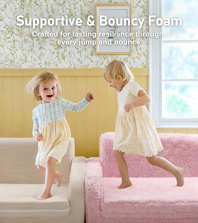 3-in-1 Extra Wide Convertible Kids Couch, Flip Open Toddler Couch to Lounger - Image 6