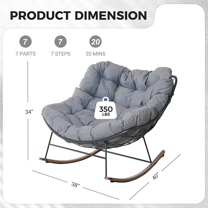 Grand patio Outdoor Rocking Chair, Oversized Papasan Rocking Chair - Image 2