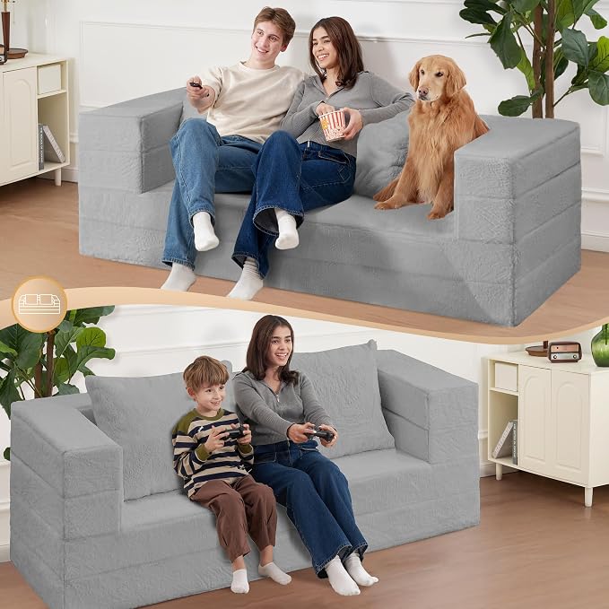 Futon Sofa Bed with Pillow, 3-in-1 Sleeper Sofa Bed with Removable Cover - Image 4