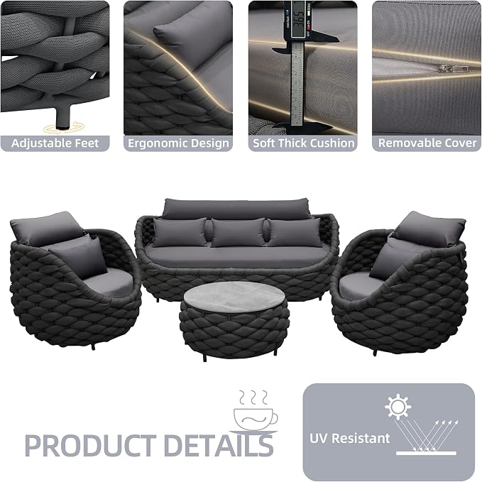 TWT 6-Piece Patio Furniture Set, Modern Outdoor Conversation Set Aluminum - Image 4