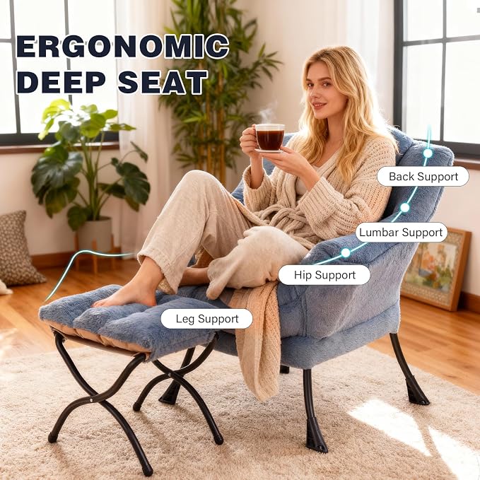 Lazy Chair with Ottoman, Modern Accent Chair Contemporary Lounge Leisure Sofa - Image 4