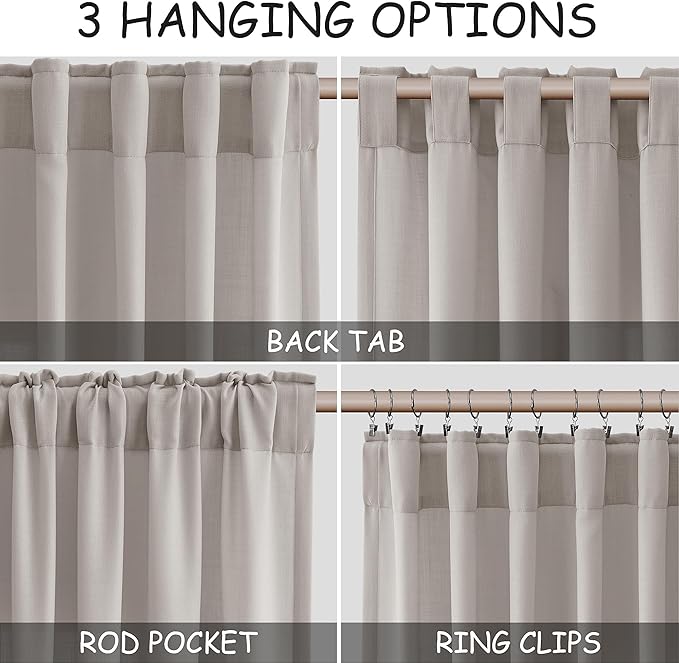 Nanspring Stone Grey Linen Curtains 102 Inches Long - Image 2