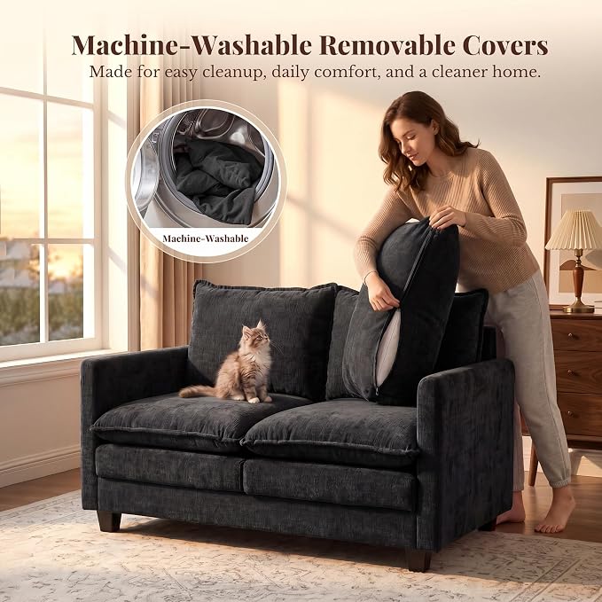 Loveseat Sofa with Cloud 3-Layer Cushion & 27" Deep Seat, Modern Small Couch No - Image 5
