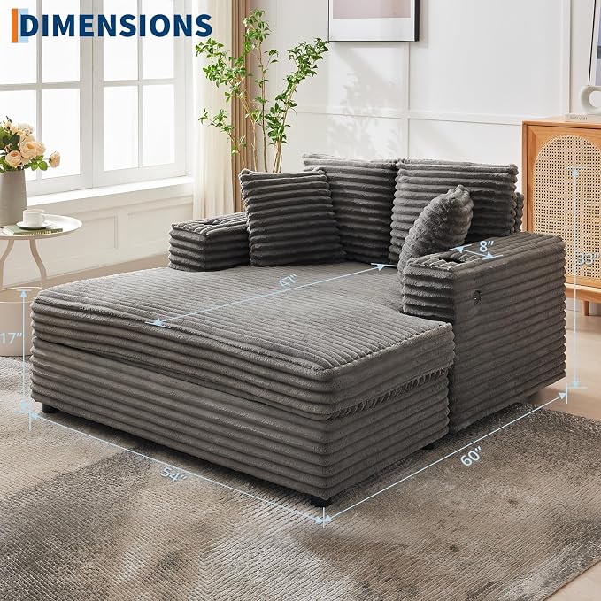 IDEALHOUSE 60" Oversized Chaise Lounge Chair Indoor, Comfy Corduroy Lounge Sofa - Image 2