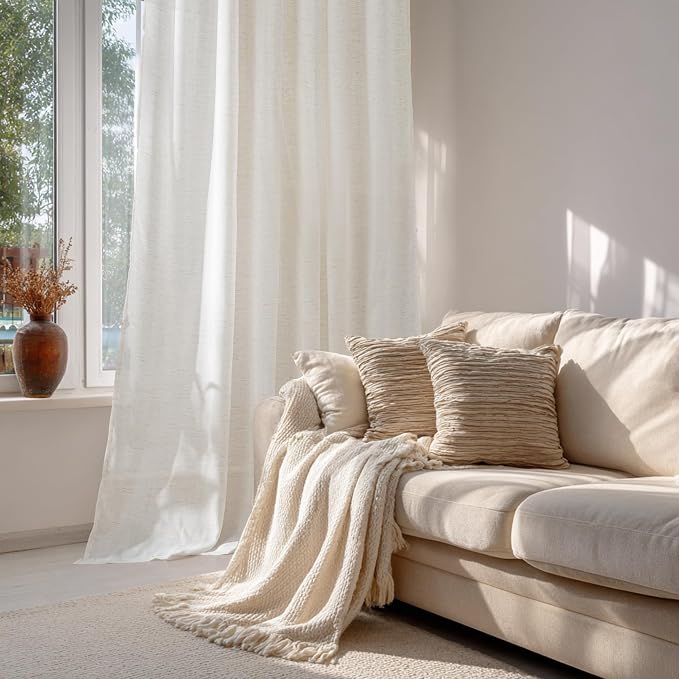 RYB HOME Linen Sheer Curtains Extra Long Window Drapes Light & Airy Translucent - Image 3