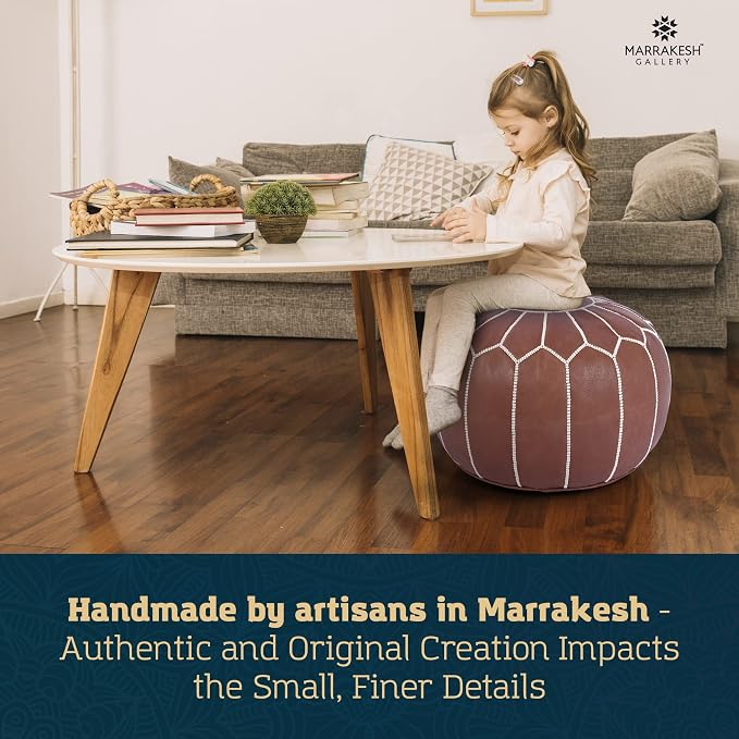 Marrakesh Gallery Genuine Leather Round Pouf Unstuffed - Image 6