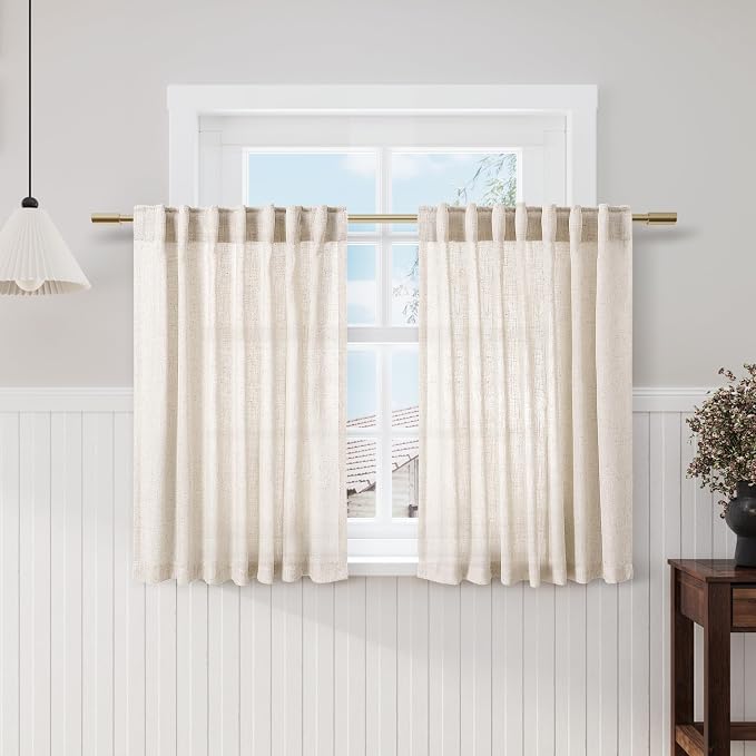 Nanspring Beige Cafe Curtains 48 Inch Length Set 2 Panel Back Tab Pocket Semi by Nanspring