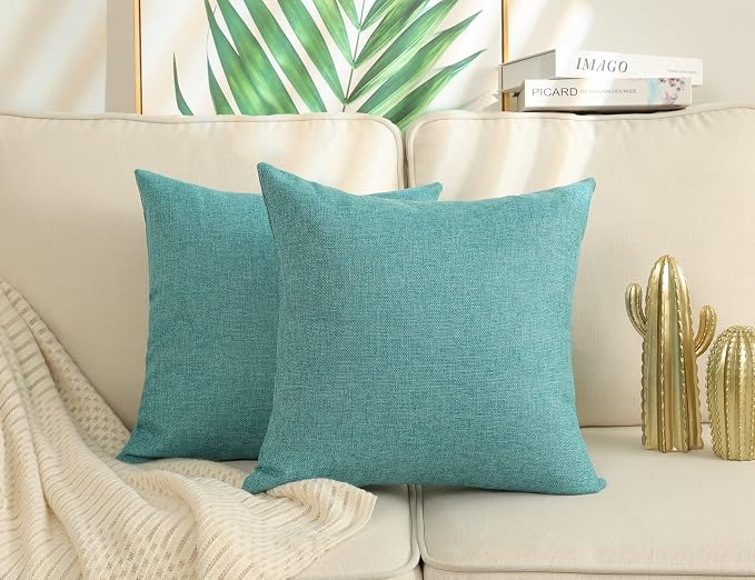Stellhome Burlap Large Throw Pillow Covers Textured Farmhouse Linen Pillowcase by Stellhome