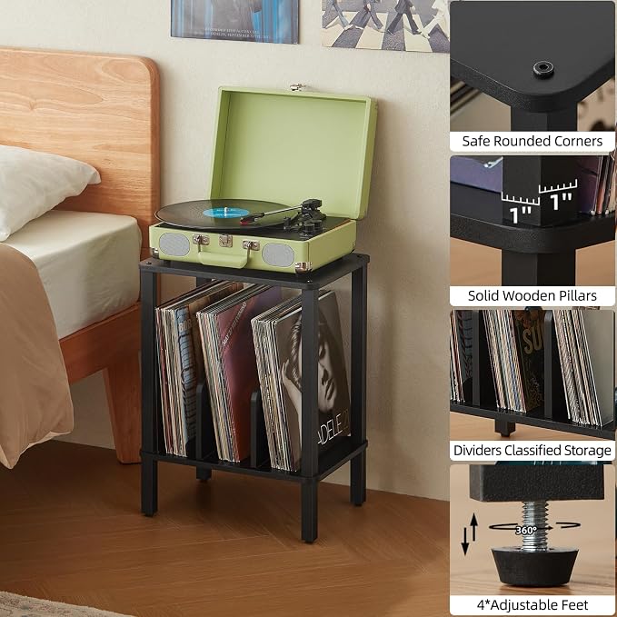 LELELINKY 2-Tier Bamboo Record Player Stand Set of 2 - Image 6
