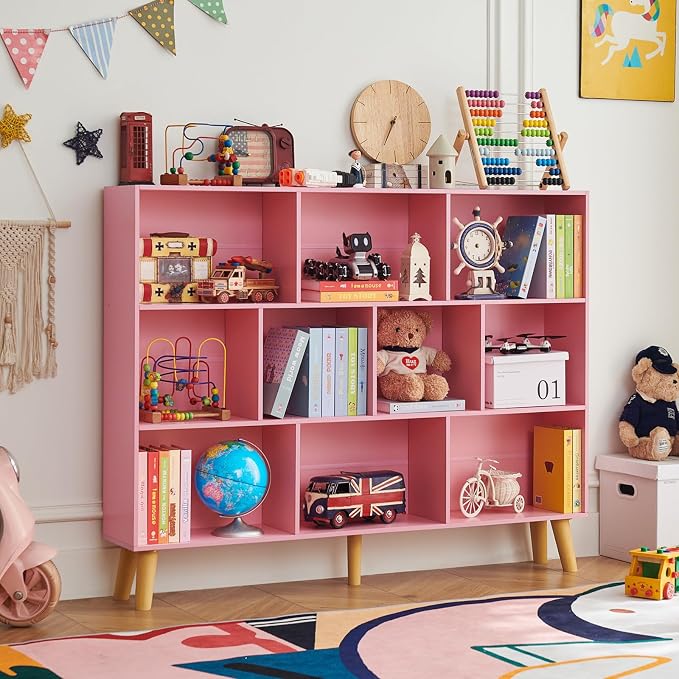 LEYAOYAO 10 Cube Bookshelf, 3 Tier Vintage 55" Wide Bookcase - Image 8