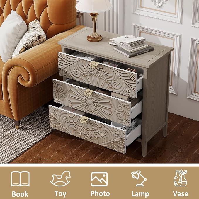 3 Drawer Nightstand, 30 in Tall Accent Storage Cabinet - Image 4