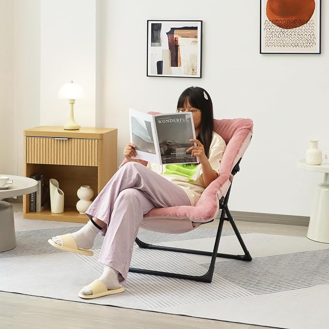 Comfy Saucer Chair for Adults, Soft Faux Fur Bedroom Chair, Accent Dorm Chairs - Image 2