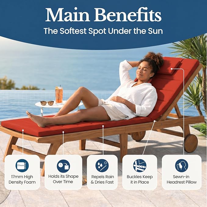 Quilted Chaise Lounge Outdoor Patio Furniture Cushions | Water-Resistant Patio - Image 3