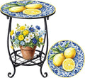 Cinnvoice Outdoor Side Table Round Small Mosaic Patio Accent Indoor End Plant by Cinnvoice
