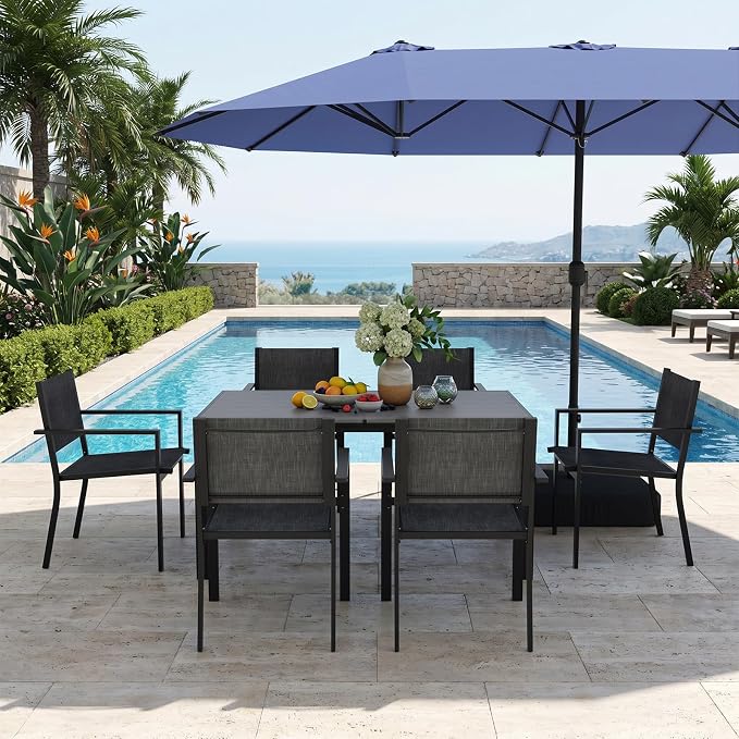 Aoxun 8-Piece Patio Table and Chairs Set & 15ft Patio Umbrella by Aoxun