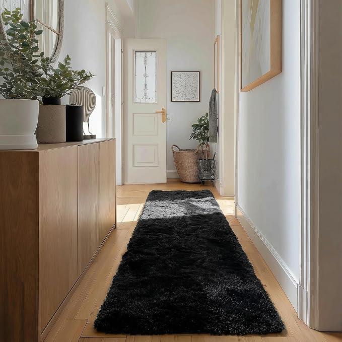 PAGISOFE Black Runner Rugs for Bedroom, Living Room 2x6 Small Plush Fluffy Boys - Image 3