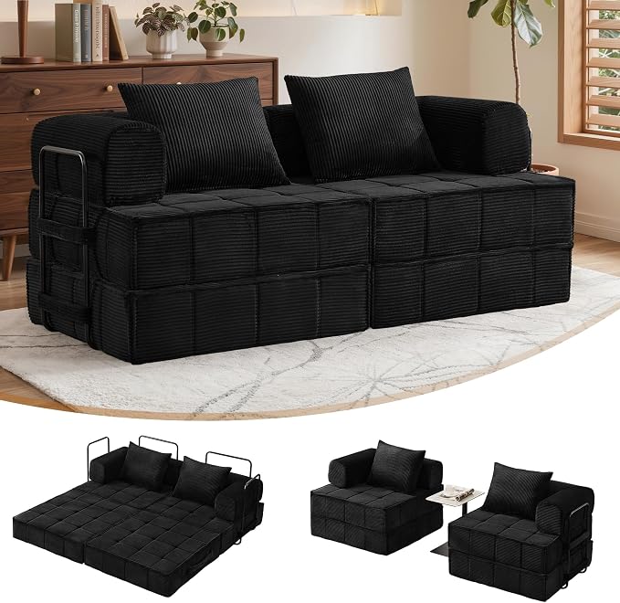 Korser Folding Convertible Sofa Bed, Corduroy Upholstered Boneless Couch by KORSER